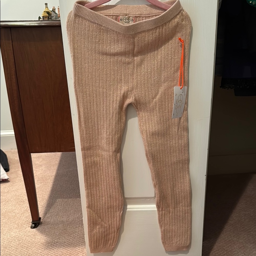 EGG New York NWT Cozy Kids Ribbed Knit Pants in Glittery Rose Gold